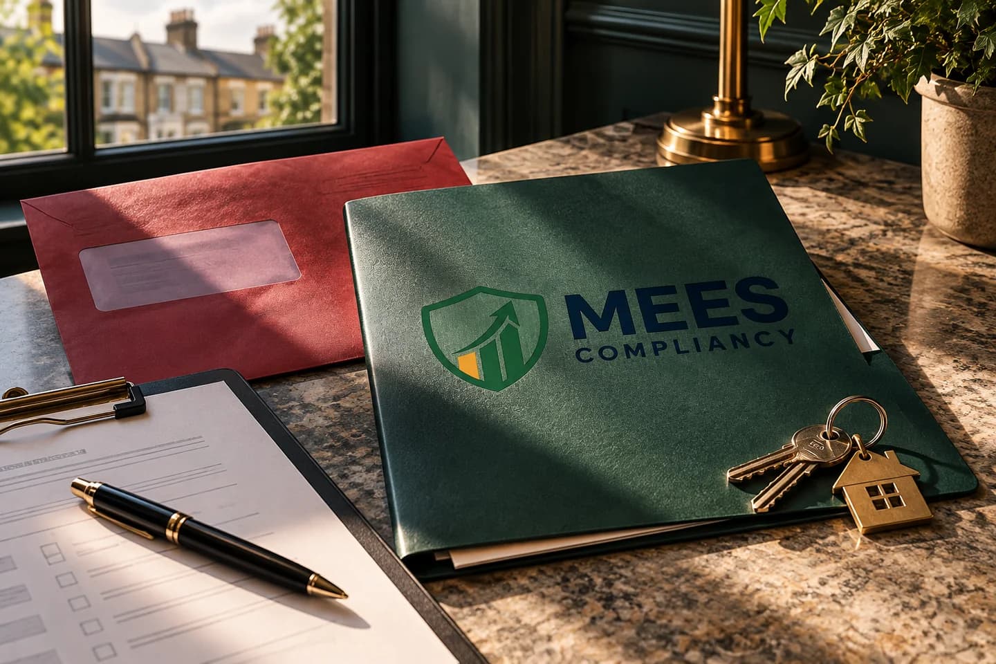 Property keys and correspondence beside a green evidence folder