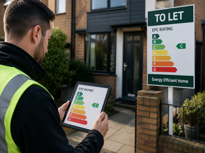 EPC assessor reviewing a UK rental property for MEES compliance.