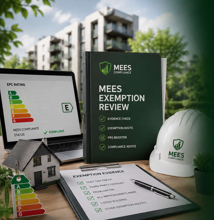 MEES exemptions review and PRS register support for UK landlords with EPC evidence and compliance documents