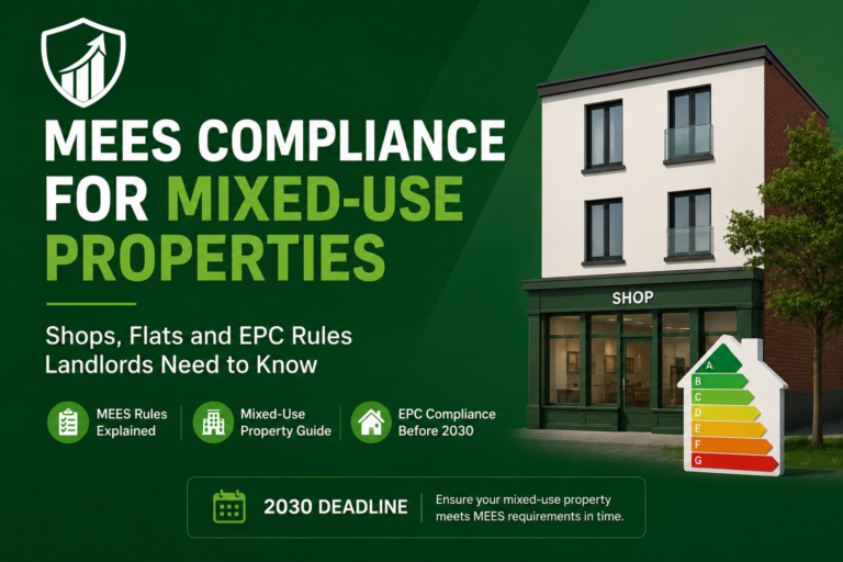 MEES compliance for mixed-use properties with shops, flats and EPC rating rules for UK landlords