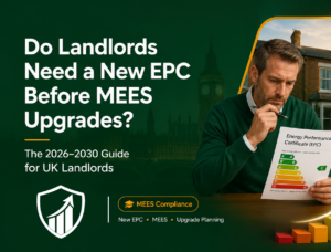 UK landlord reviewing a new EPC before MEES upgrades and planning energy efficiency improvements for 2030 compliance