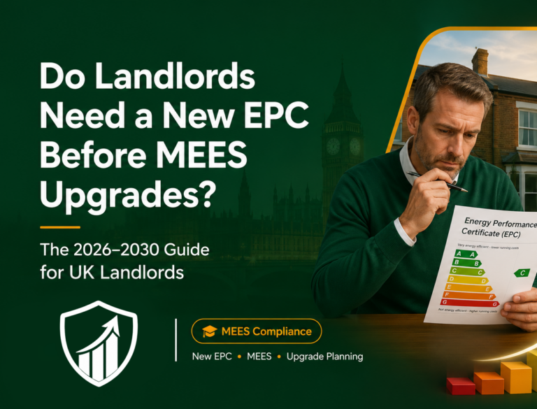 UK landlord reviewing a new EPC before MEES upgrades and planning energy efficiency improvements for 2030 compliance
