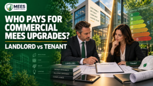 Commercial landlord and tenant reviewing MEES upgrade responsibilities and EPC improvement costs.