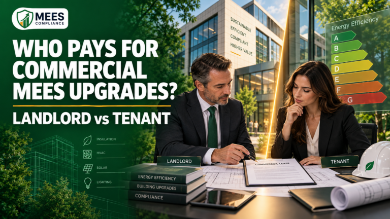 Commercial landlord and tenant reviewing MEES upgrade responsibilities and EPC improvement costs.